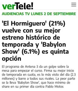 La maldición de Babilonia - Babylon - Carlos Latre - El hombre sin brazos - Juan Solo - Escritor - El hormiguero - verTele - Audiencias TV La maldición de Babilonia - Babylon - Carlos Latre - El hombre sin brazos - Juan Solo - Escritor - El hormiguero - verTele - Audiencias TV